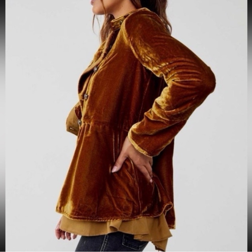 NWT Free People FAYE Velvet Military Jacket In Warm Tobacco. M